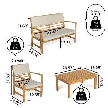 Barclay 4-Piece Modern Coastal Acacia Wood Conversation Outdoor Patio Set with Cushions - JONATHAN Y